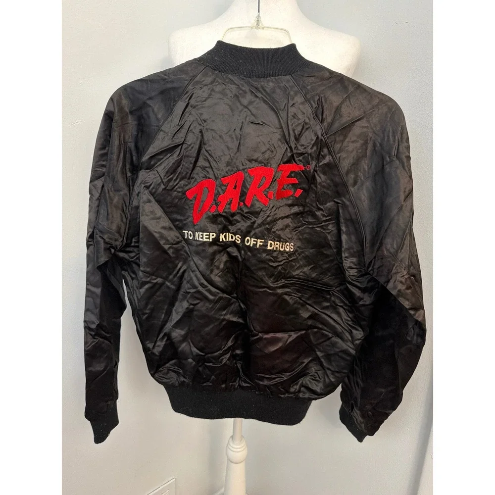 Vintage 80's DARE To Keep Kids Off Drugs Satin Bomber Jacket Medium USA